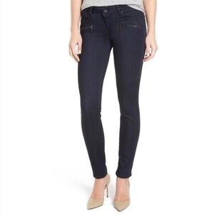 Paige Indio Skinny Jeans Dark Denim Wash 26 Zip Zipper Pockets Stretch Cotton